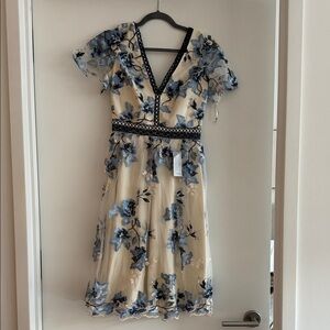 Nordstrom Ivory Dress with Blue Floral Embroidery